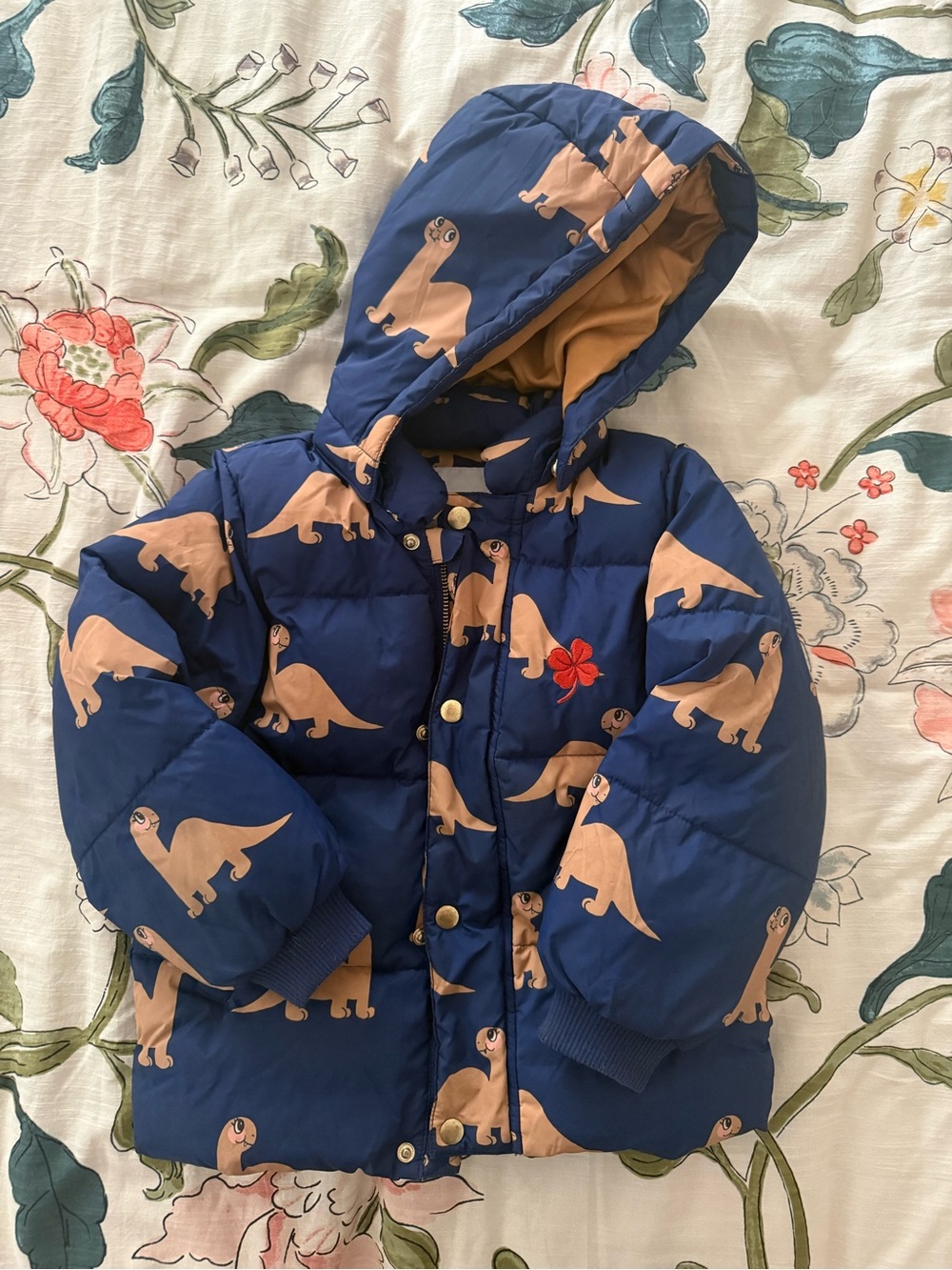 Mini Rodini Navy Blue & Tan Dachshund Print Puffer Jacket